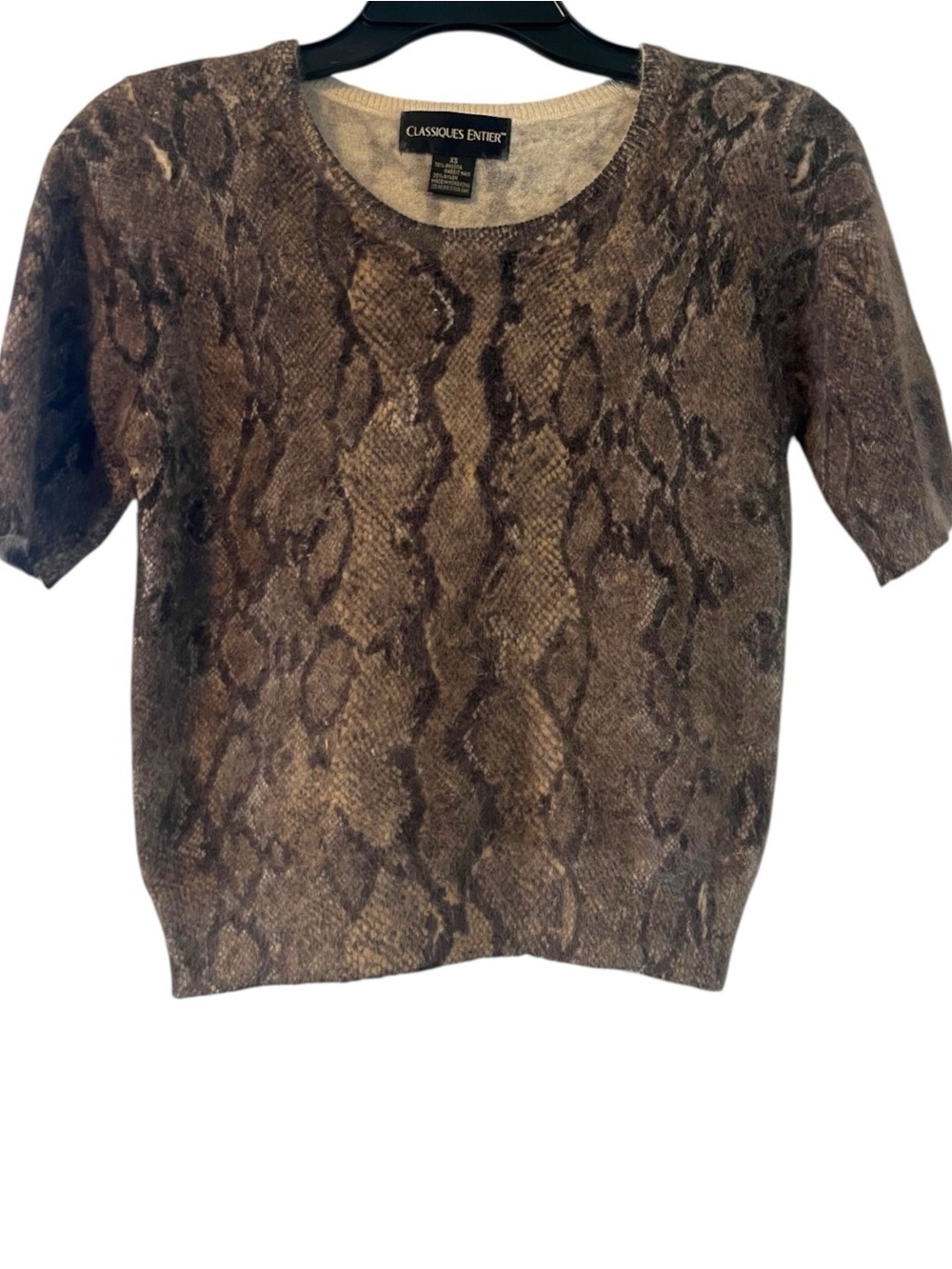 Classiques Entier Angora Rabbit Hair Brown Snake Print Short Sleeve Sweater Top